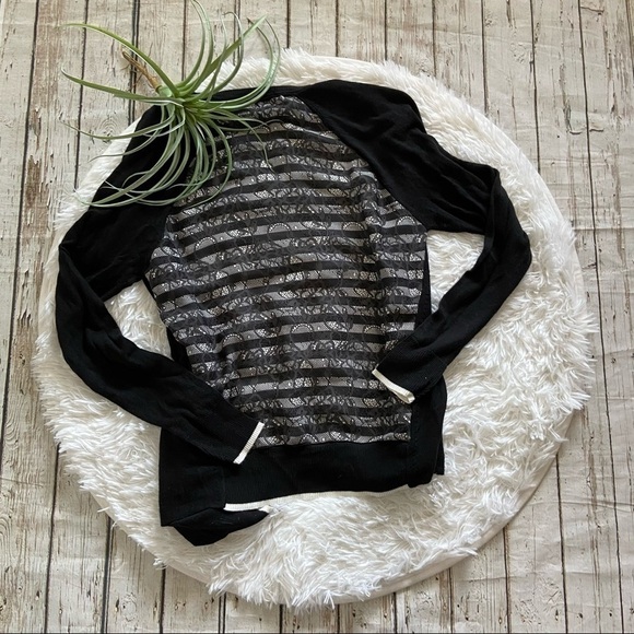 ELLE waterfall cardigan black white faux lace size small - Picture 10 of 10